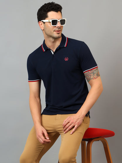 Men's Navy Blue Polo neck Half Sleeve T-Shirt