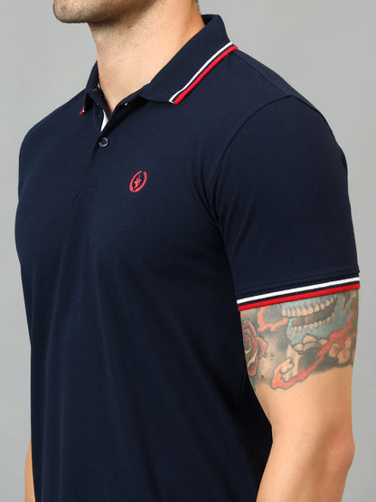 Men's Navy Blue Polo neck Half Sleeve T-Shirt