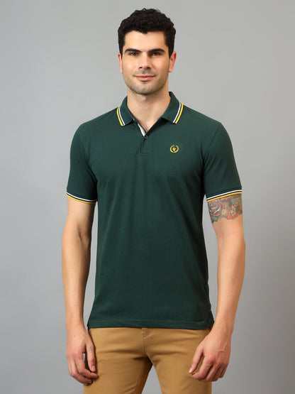 Men's Bottle Green Polo neck Half Sleeve T-Shirt