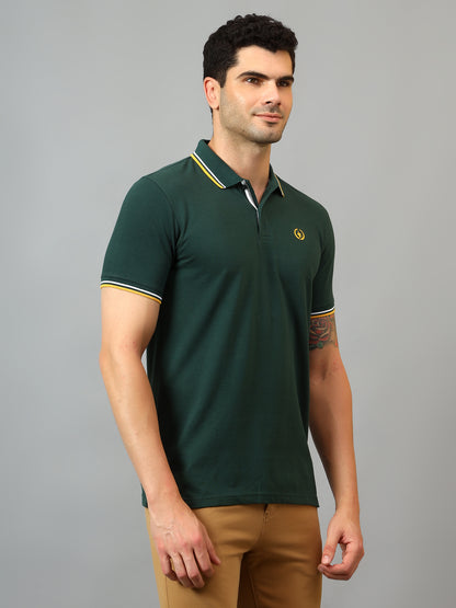 Men's Bottle Green Polo neck Half Sleeve T-Shirt