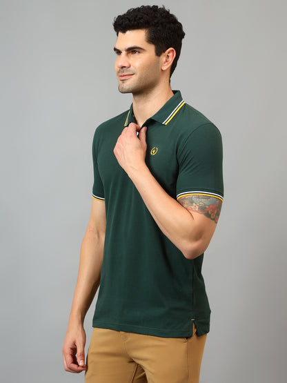 Men's Bottle Green Polo neck Half Sleeve T-Shirt