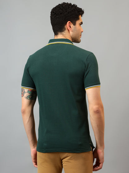 Men's Bottle Green Polo neck Half Sleeve T-Shirt