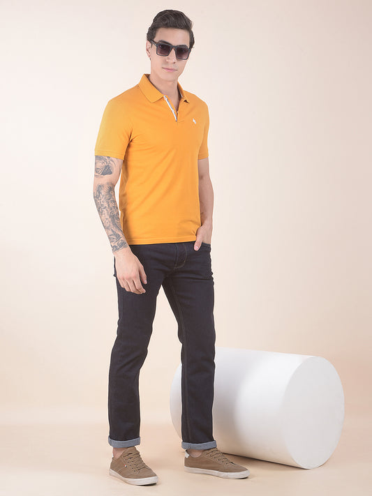 Men's Mustard Regular Fit Solid Half Sleeve Casual T-Shirt