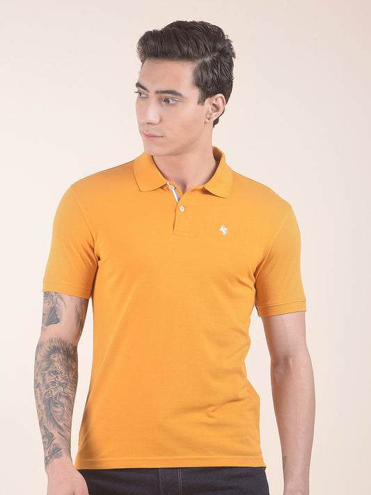 Men's Mustard Regular Fit Solid Half Sleeve Casual T-Shirt