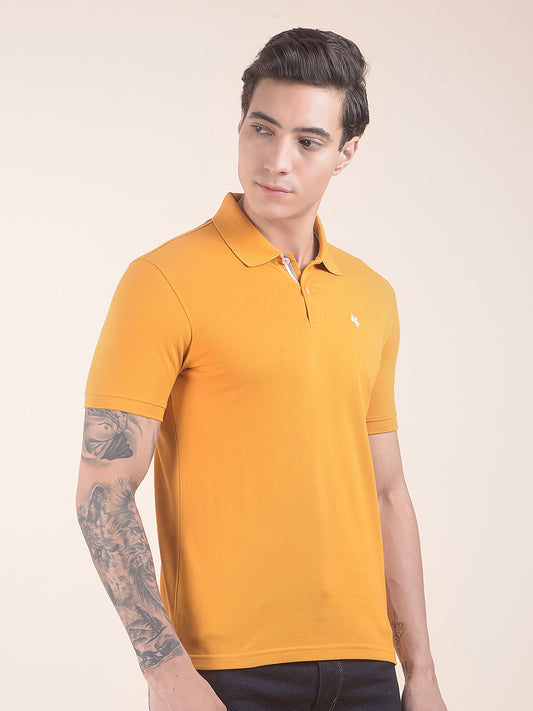 Men's Mustard Regular Fit Solid Half Sleeve Casual T-Shirt