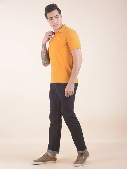 Men's Mustard Regular Fit Solid Half Sleeve Casual T-Shirt