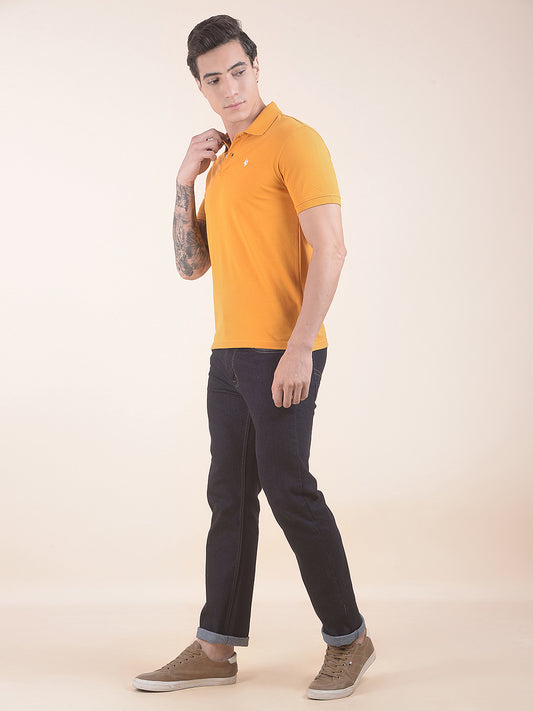 Men's Mustard Regular Fit Solid Half Sleeve Casual T-Shirt