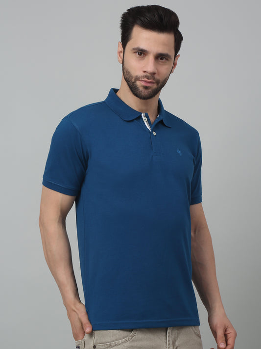 Men's Air Force Blue Regular Fit Solid Half Sleeve Casual T-Shirt