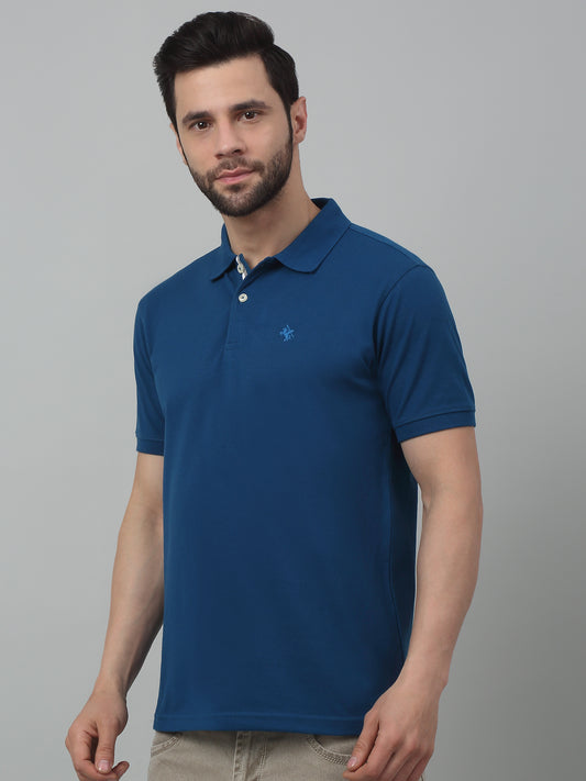Men's Air Force Blue Regular Fit Solid Half Sleeve Casual T-Shirt
