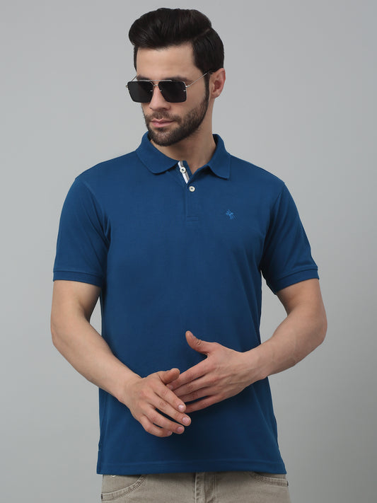 Men's Air Force Blue Regular Fit Solid Half Sleeve Casual T-Shirt