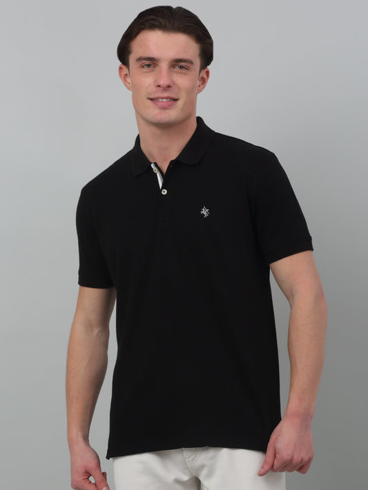 Men's Black Regular Fit Solid Half Sleeve Casual T-Shirt