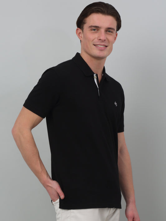 Men's Black Regular Fit Solid Half Sleeve Casual T-Shirt