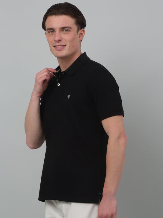 Men's Black Regular Fit Solid Half Sleeve Casual T-Shirt