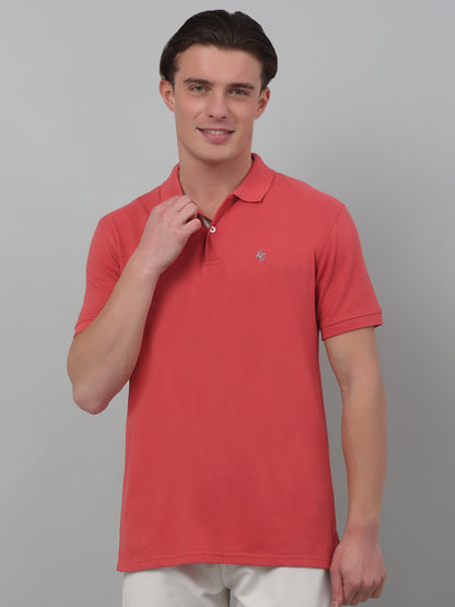 Men's Rose Pink Polo neck Half Sleeve T-Shirt