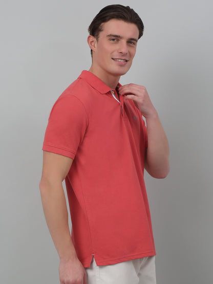 Men's Rose Pink Polo neck Half Sleeve T-Shirt