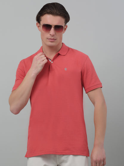 Men's Rose Pink Polo neck Half Sleeve T-Shirt