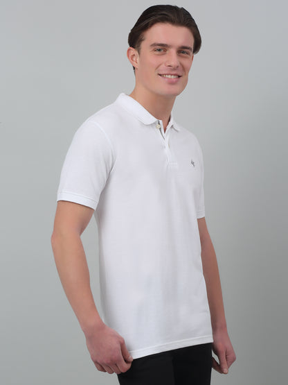 Men's White  Polo neck Half Sleeve T-Shirt