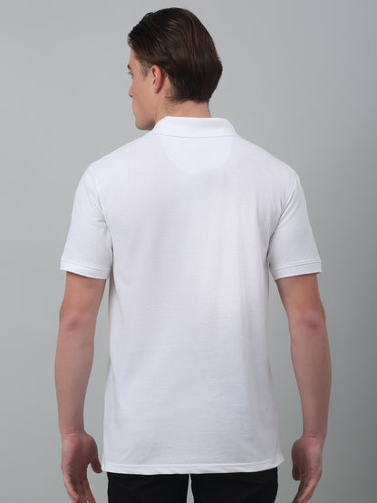 Men's White  Polo neck Half Sleeve T-Shirt