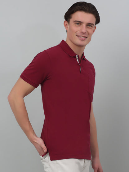 Men's Maroon  Polo neck Half Sleeve T-Shirt with chest pocket