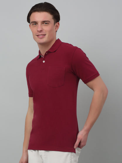 Men's Maroon  Polo neck Half Sleeve T-Shirt with chest pocket