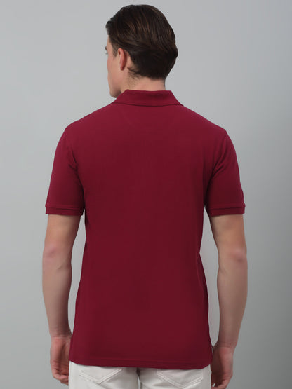 Men's Maroon  Polo neck Half Sleeve T-Shirt with chest pocket