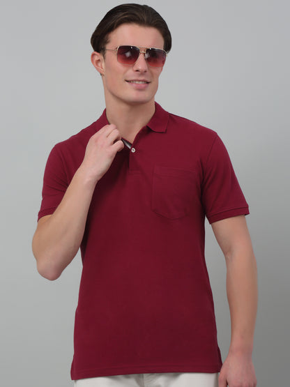 Men's Maroon  Polo neck Half Sleeve T-Shirt with chest pocket