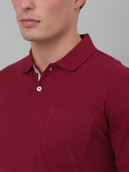 Men's Maroon  Polo neck Half Sleeve T-Shirt with chest pocket