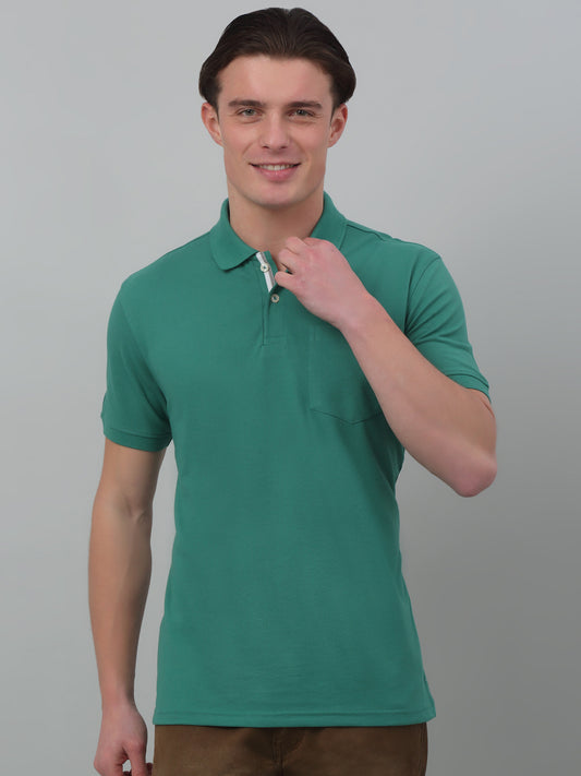 T-Shirt for Men | Breathable & Soft with Color Fastness Regular Fit Polo Neck Poly Cotton Fabric Solid Pattern