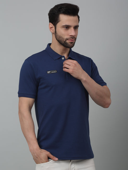 T-Shirt for Men | Breathable & Soft with Color Fastness Regular Fit Polo Neck Poly Cotton Fabric Self Design Pattern