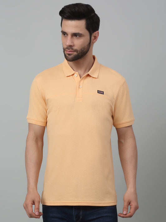 T-Shirt for Men | Breathable & Soft with Color Fastness Regular Fit Polo Neck Poly Cotton Fabric Self Design Pattern