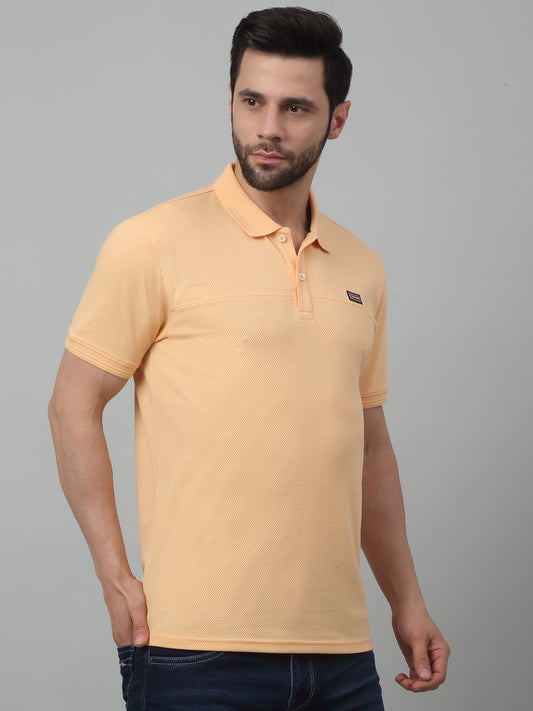 T-Shirt for Men | Breathable & Soft with Color Fastness Regular Fit Polo Neck Poly Cotton Fabric Self Design Pattern