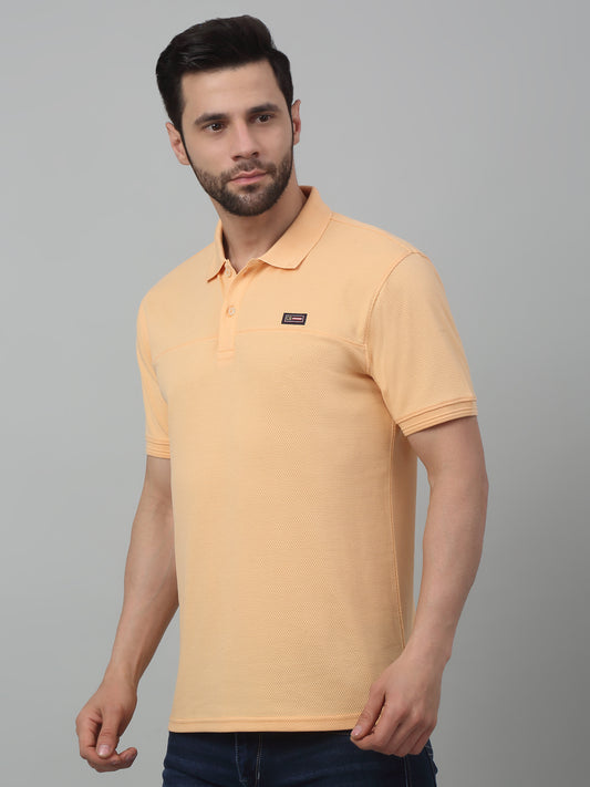 T-Shirt for Men | Breathable & Soft with Color Fastness Regular Fit Polo Neck Poly Cotton Fabric Self Design Pattern