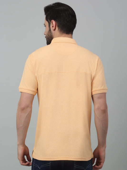 T-Shirt for Men | Breathable & Soft with Color Fastness Regular Fit Polo Neck Poly Cotton Fabric Self Design Pattern