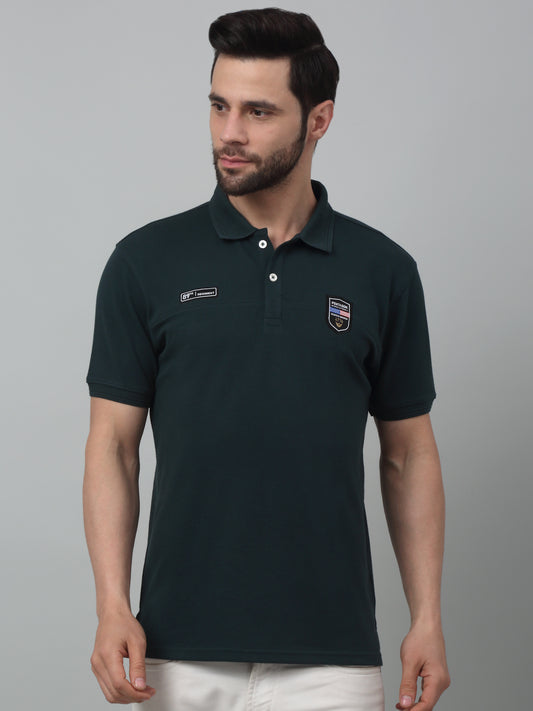 T-Shirt for Men | Breathable & Soft with Color Fastness Regular Fit Polo Neck Poly Cotton Fabric Self Design Pattern
