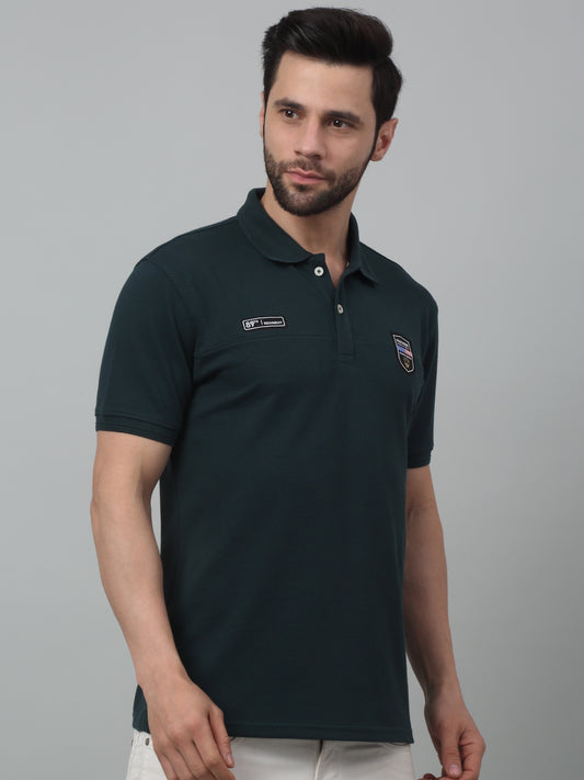 T-Shirt for Men | Breathable & Soft with Color Fastness Regular Fit Polo Neck Poly Cotton Fabric Self Design Pattern