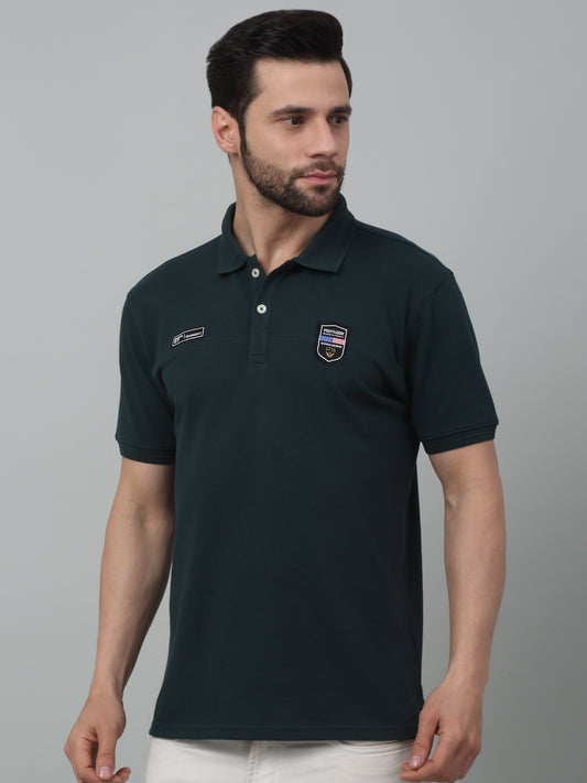 T-Shirt for Men | Breathable & Soft with Color Fastness Regular Fit Polo Neck Poly Cotton Fabric Self Design Pattern