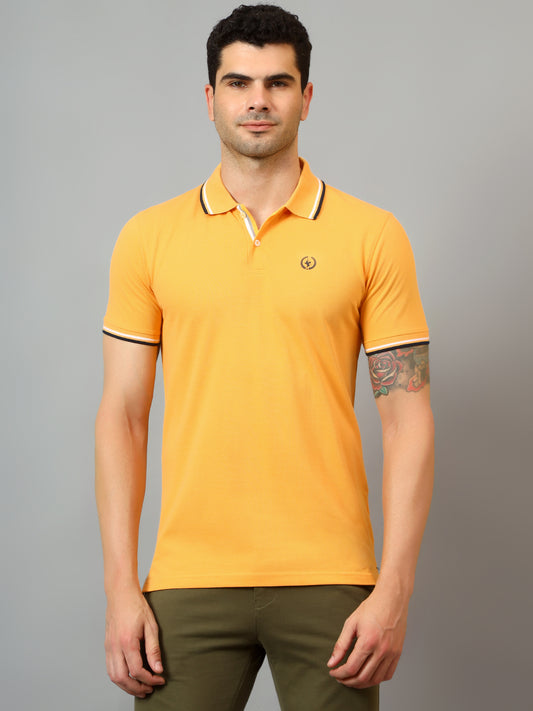 T-Shirt for Men | Breathable & Soft with Color Fastness Regular Fit Polo Neck Poly Cotton Fabric Solid Pattern