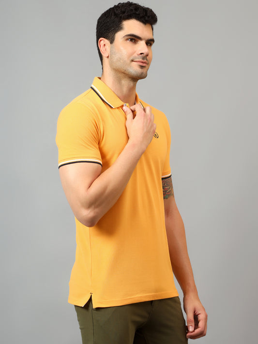 T-Shirt for Men | Breathable & Soft with Color Fastness Regular Fit Polo Neck Poly Cotton Fabric Solid Pattern