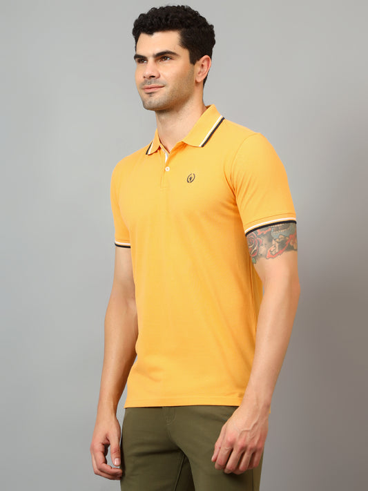 T-Shirt for Men | Breathable & Soft with Color Fastness Regular Fit Polo Neck Poly Cotton Fabric Solid Pattern