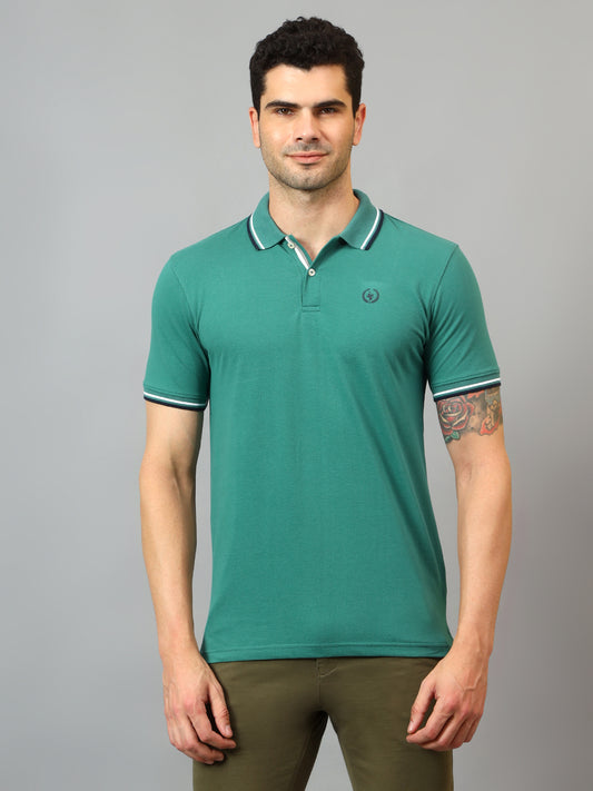 T-Shirt for Men | Breathable & Soft with Color Fastness Regular Fit Polo Neck Poly Cotton Fabric Solid Pattern