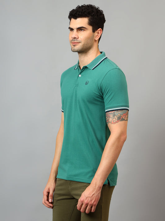 T-Shirt for Men | Breathable & Soft with Color Fastness Regular Fit Polo Neck Poly Cotton Fabric Solid Pattern