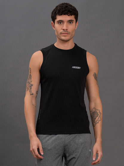 Men's Black Regular Fit Solid Sleeveless Casual T-Shirt
