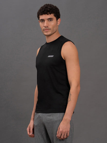 Men's Black Regular Fit Solid Sleeveless Casual T-Shirt