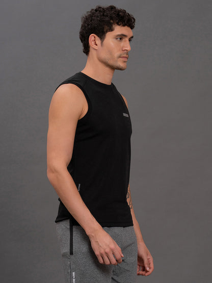 Men's Black Regular Fit Solid Sleeveless Casual T-Shirt