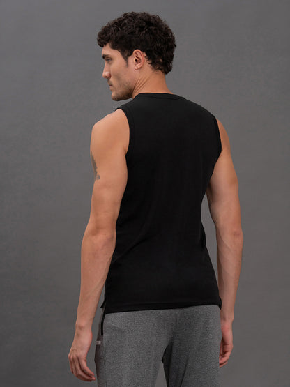 Men's Black Regular Fit Solid Sleeveless Casual T-Shirt
