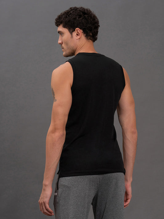 Men's Black Regular Fit Solid Sleeveless Casual T-Shirt