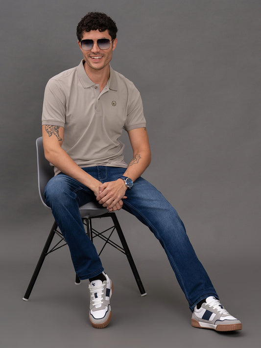 Men's Grey Regular Fit Solid Half Sleeve Casual T-Shirt