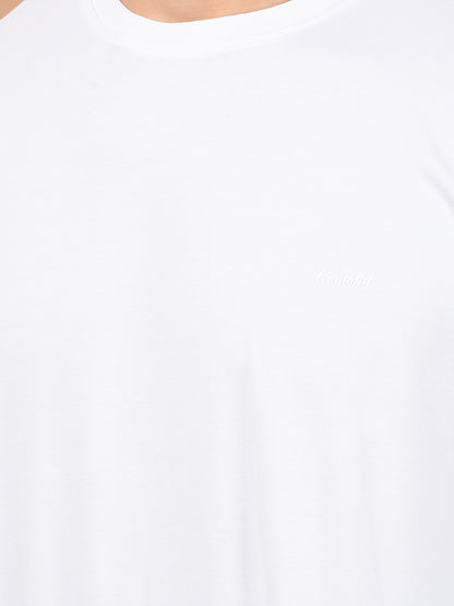 Men's White Self Design Full Sleeves Round Neck T-shirt For Winter