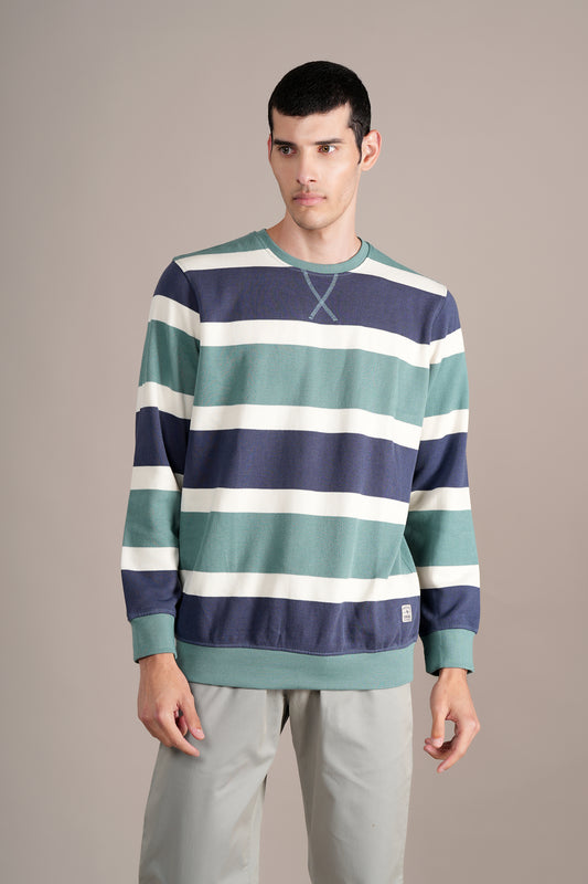 T-Shirt for Men | Breathable & Soft with Color Fastness Regular Fit Round Neck Poly Cotton Fabric Striped Pattern