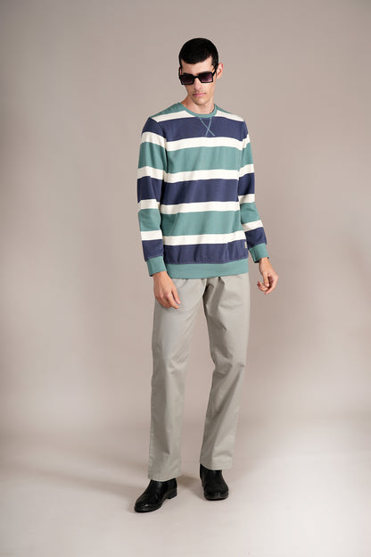 T-Shirt for Men | Breathable & Soft with Color Fastness Regular Fit Round Neck Poly Cotton Fabric Striped Pattern